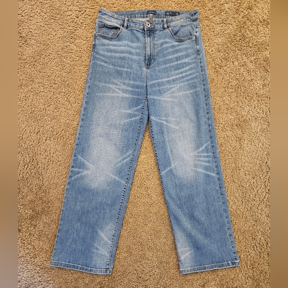 J. Jill High Rise Wide Leg Classic Blue Women's Jeans w/ Distressed Fading, 12R - Picture 1 of 7